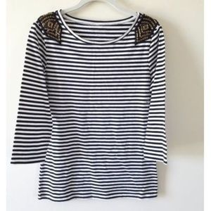 NY&C Striped Beaded 3/4 Sleeve Top